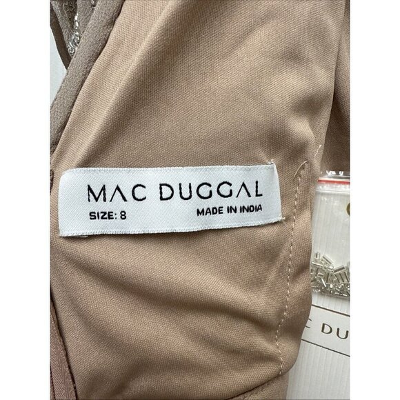 Mac Duggal Size 8 Beige 93649 Beaded Cap Sleeve Column Gown Midi Dress $498 New - Picture 13 of 14